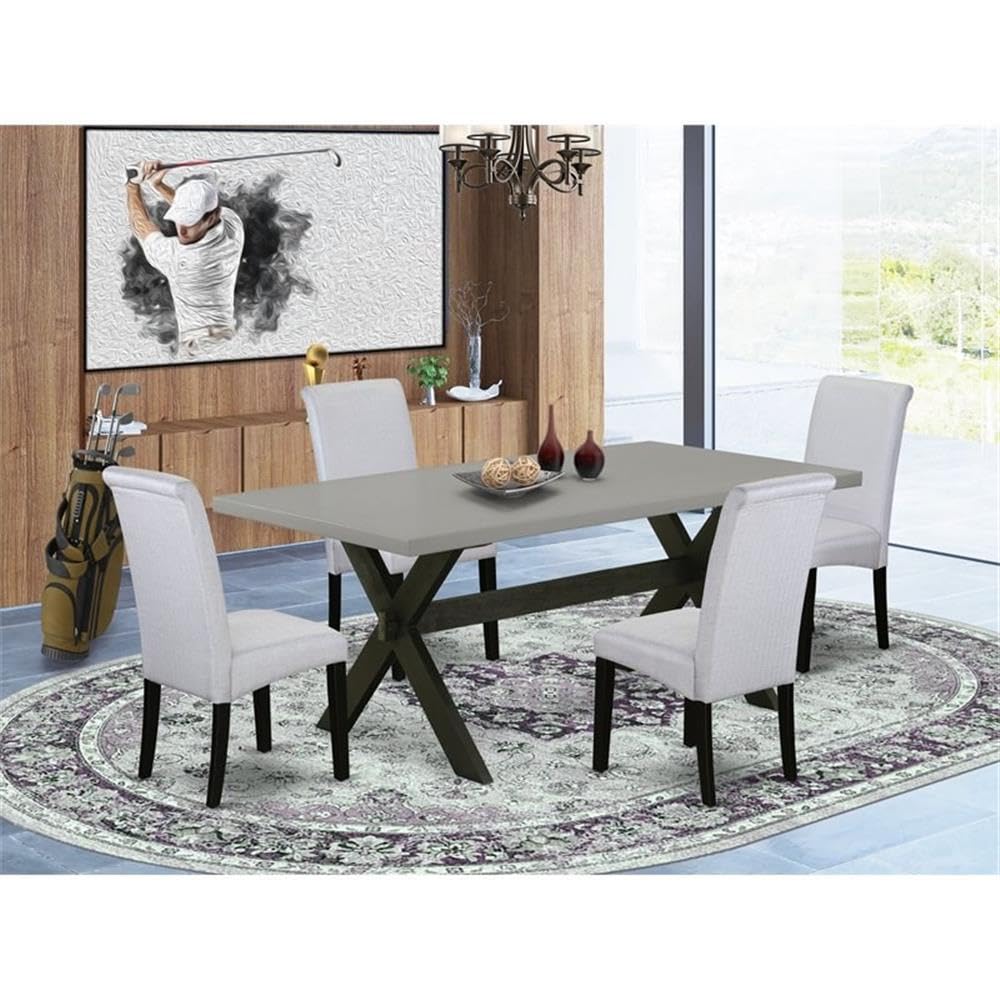 East West Furniture X697Ba105-5 5 Piece Dinette Set For 4 Includes A Rectangle Dining Room Table With X-Legs And 4 Grey Linen Fabric Parsons Dining Chairs, 40X72 Inch, Multi-Color